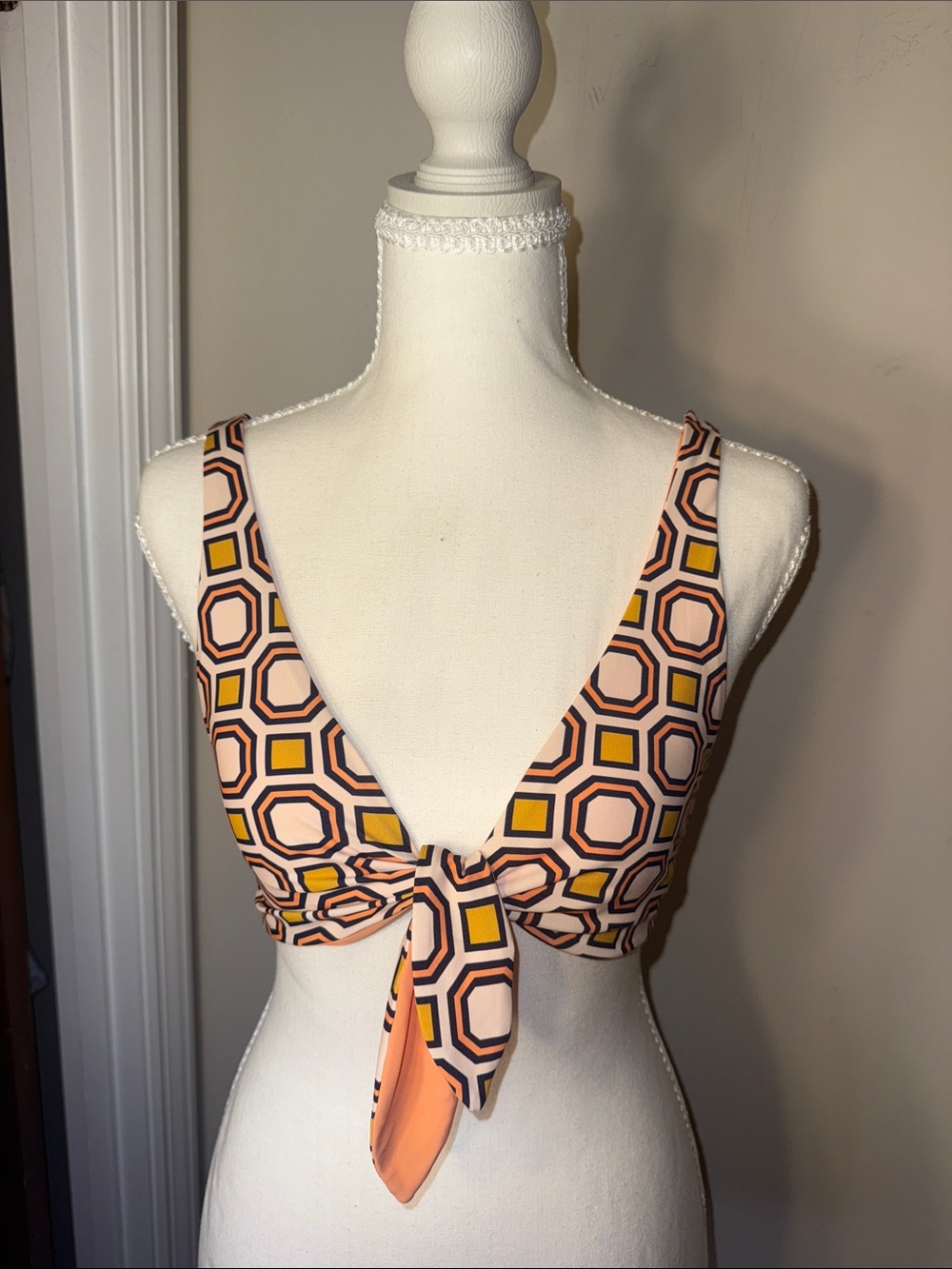 Tory Burch Striped Bikini Top in Peach, White & Mustard